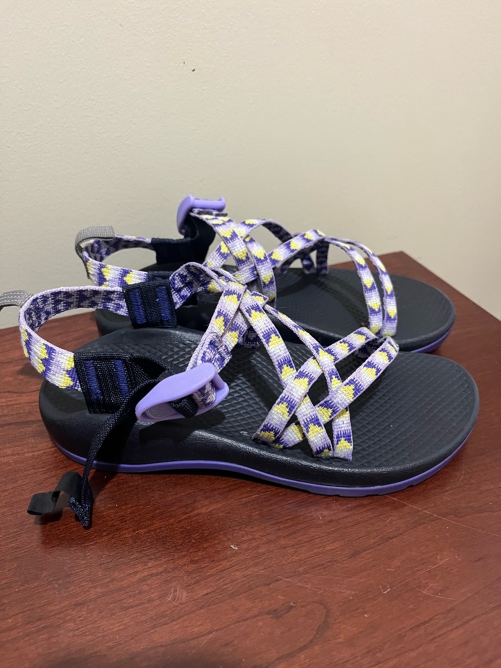 Chaco ZX/1 Ecotread kids' sandals purple/yellow double strap size 3 - Picture 2 of 9